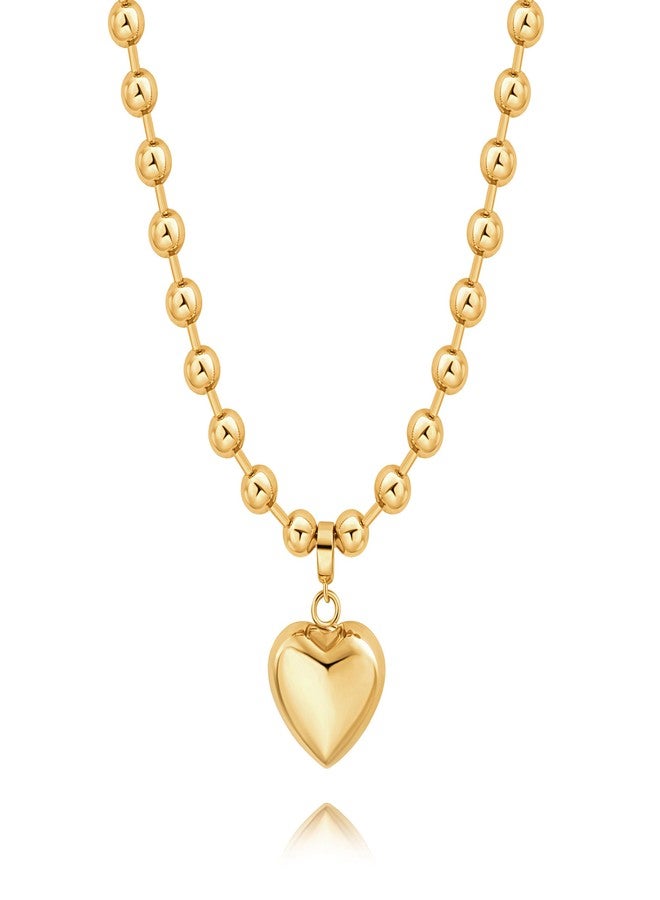 POTESSA 18K Gold Plated Pendant Necklace Puffy Heart Pendant Necklace Chunky Satellite Beads Chain Choker Charm Jewelry - Image 1